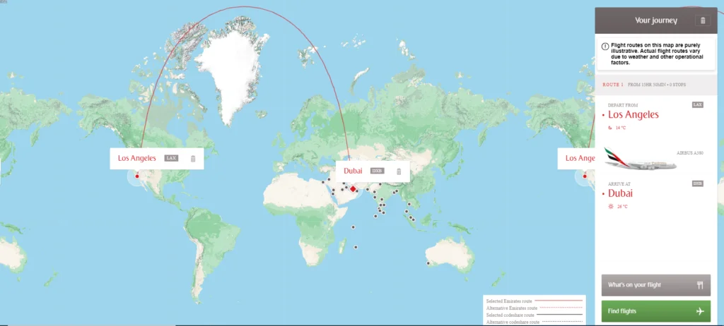 Emirates LAX Destinations Map  