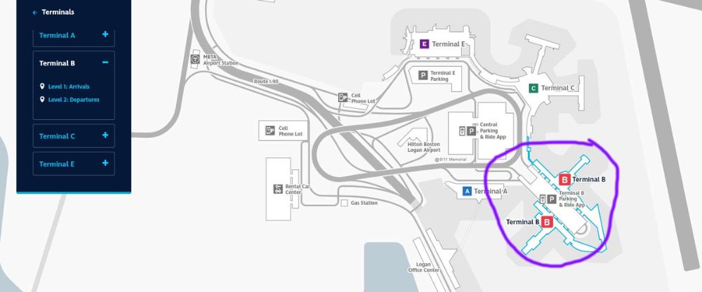 Layout of Spirit Airlines Terminal at Boston Logan International Airport (BOS) 