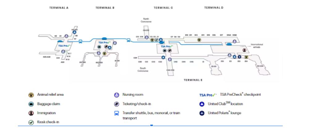 Layout of United Airlines Terminal at IAH 